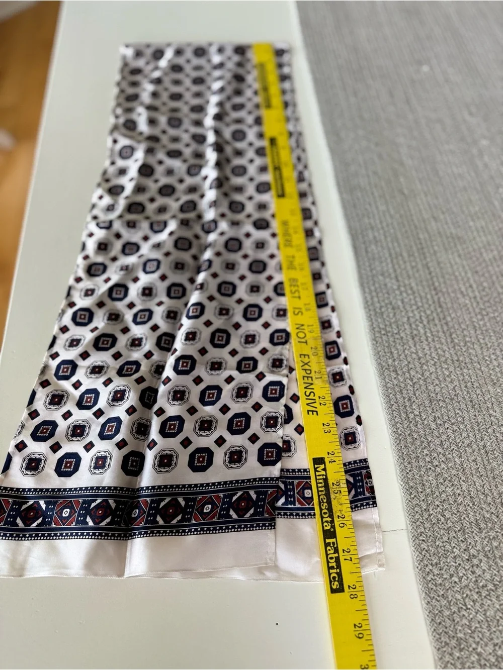 Vintage 70’s White Rectangular Scarf or Belt with Navy Red Geometric Print